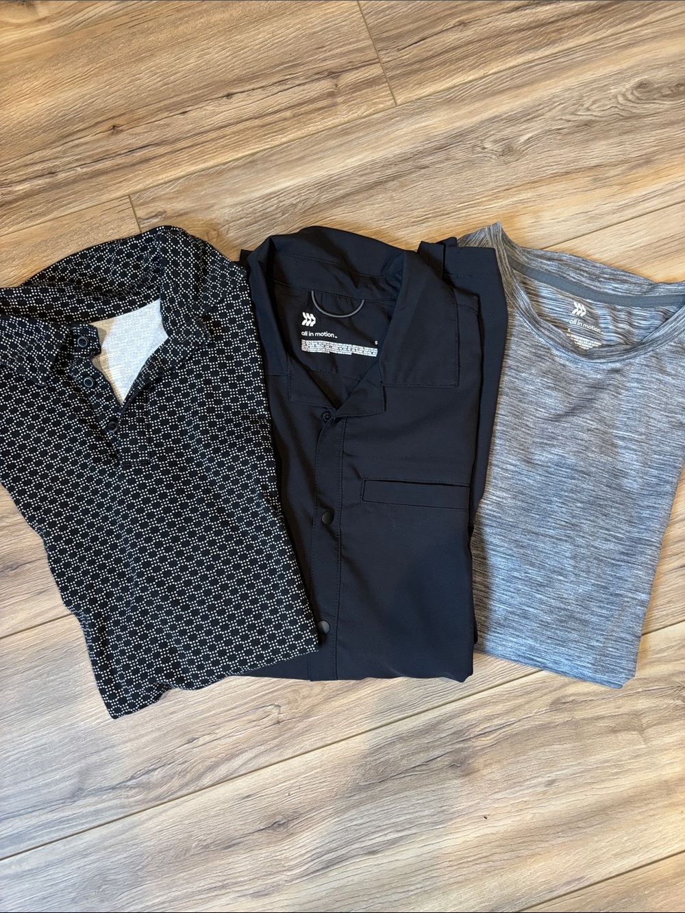 all in motion Men's Black Polo and Knit Tops Trio - Black & Gray